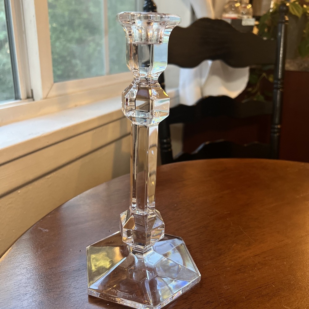 Val St Lambert Crystal Gardenia 9.5" Candlestick, Hexagonal Base